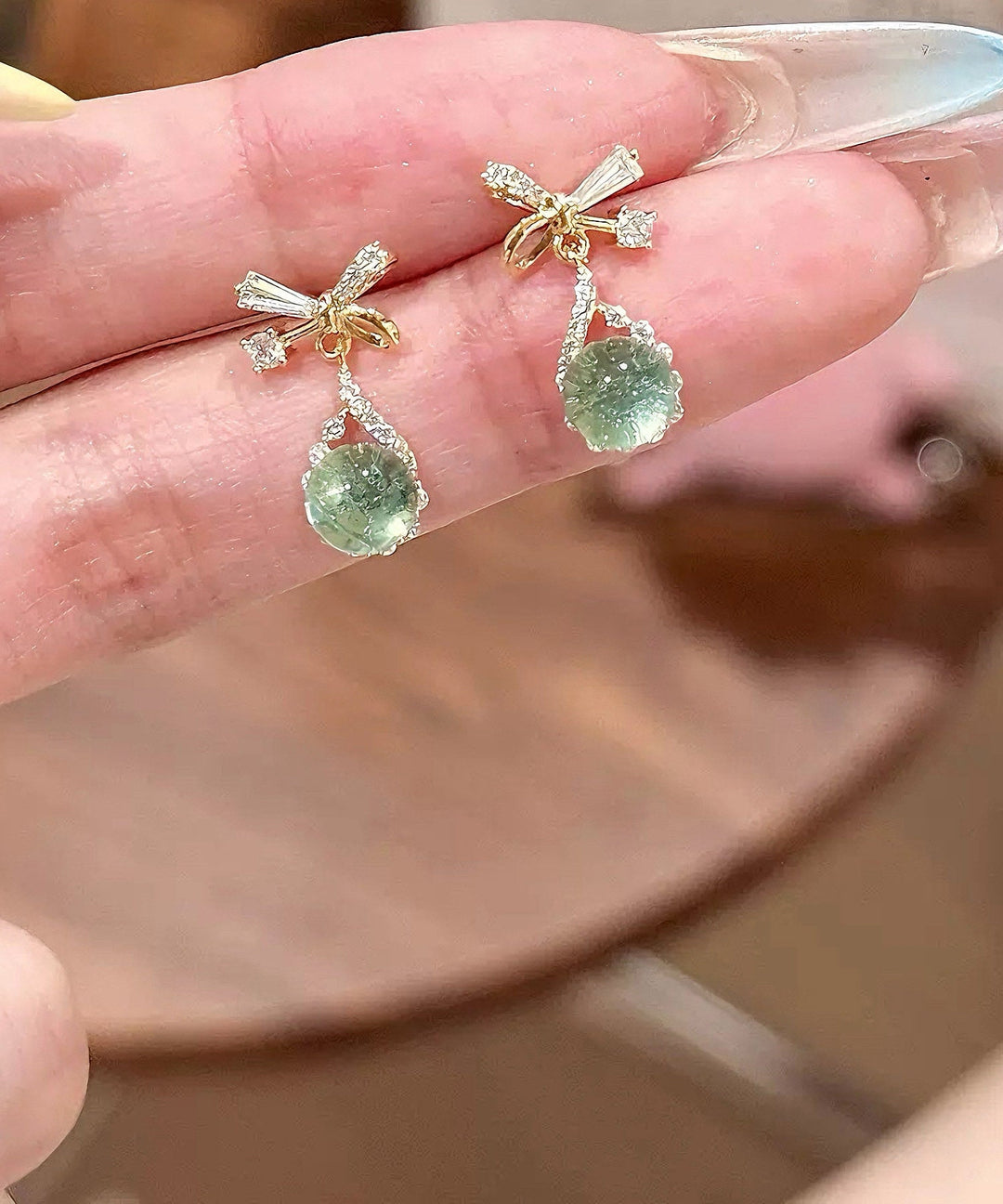 Fine Silk Copper Alloy Zircon Bow Drop Earrings