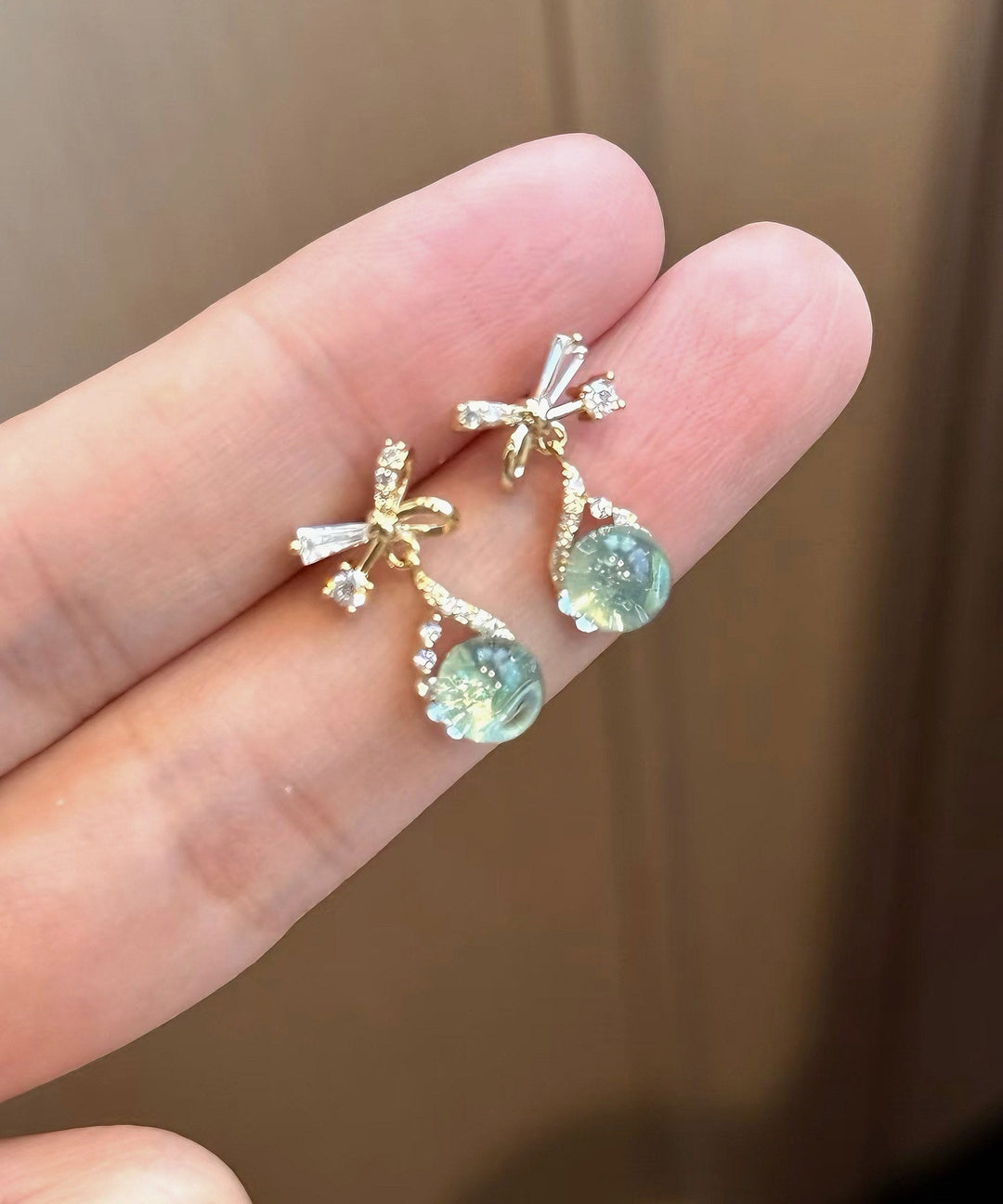 Fine Silk Copper Alloy Zircon Bow Drop Earrings