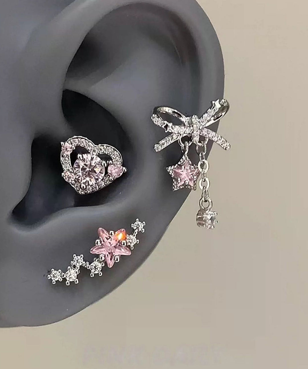 Fine Silk Copper Alloy Zircon Bow Pentagram Drop Earrings