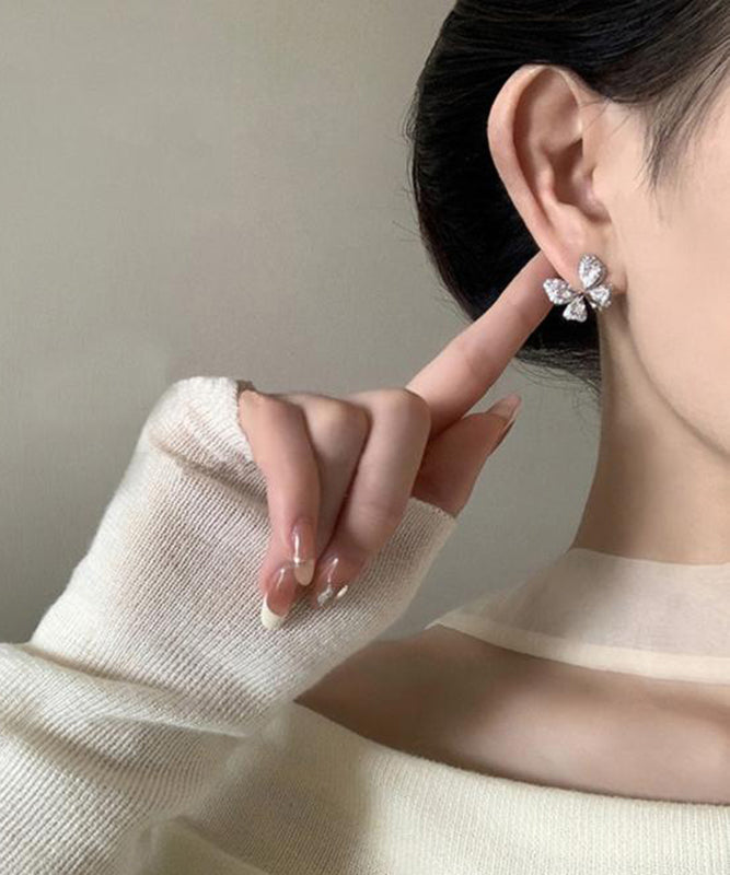 Fine Silk Copper Alloy Zircon Butterfly Stud Earrings