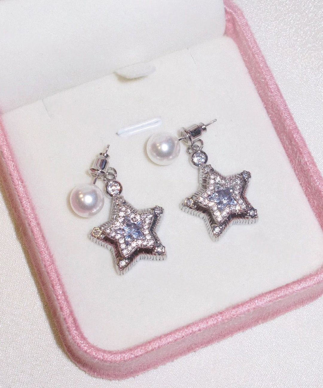 Fine Silk Copper Alloy Zircon Five-Pointed Star Pearl Drop Earrings