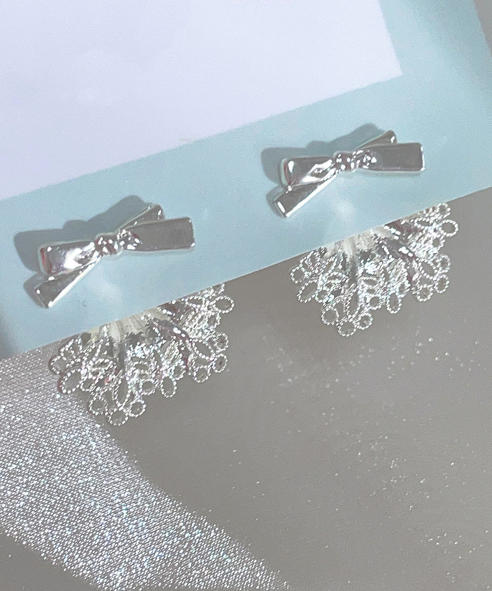 Fine Silk Copper Alloy Zircon Lace Bow Stud Earrings
