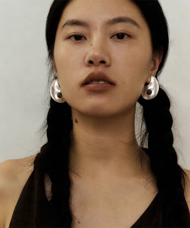 Fine Silk Copper Glass Crescent Moon Hoop Earrings