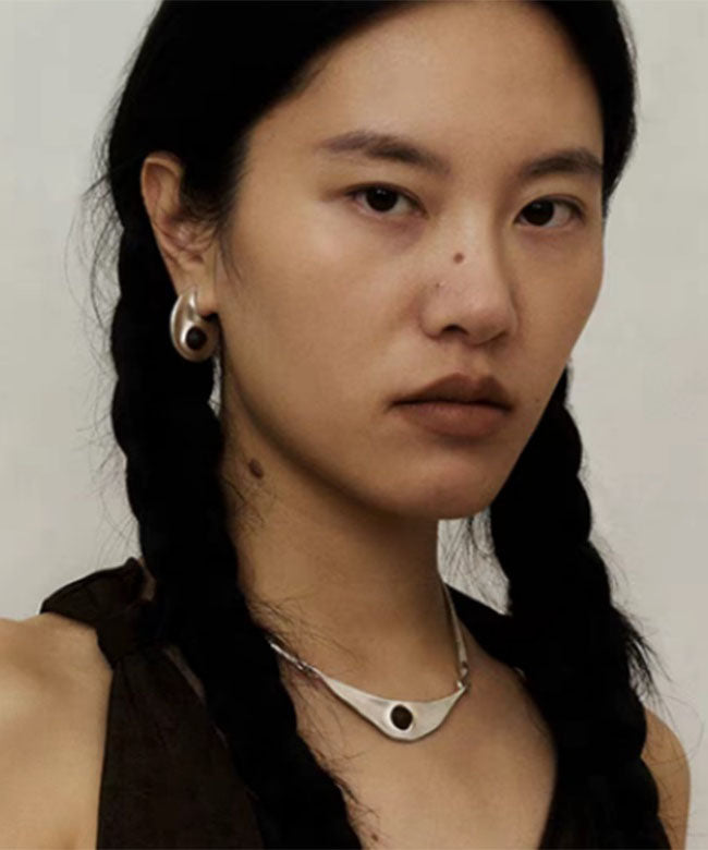 Fine Silk Copper Glass Crescent Moon Hoop Earrings
