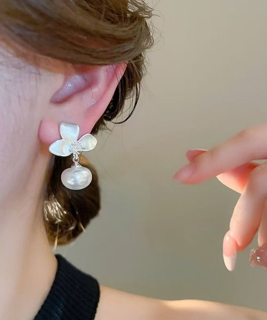 Fine Silk Copper Overgild Floral Pearl Drop Earrings