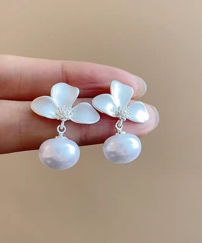 Fine Silk Copper Overgild Floral Pearl Drop Earrings
