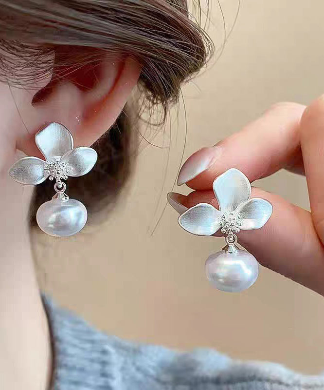 Fine Silk Copper Overgild Floral Pearl Drop Earrings