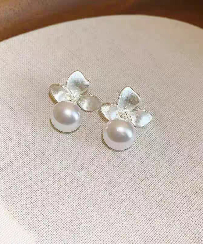 Fine Silk Copper Overgild Floral Pearl Drop Earrings