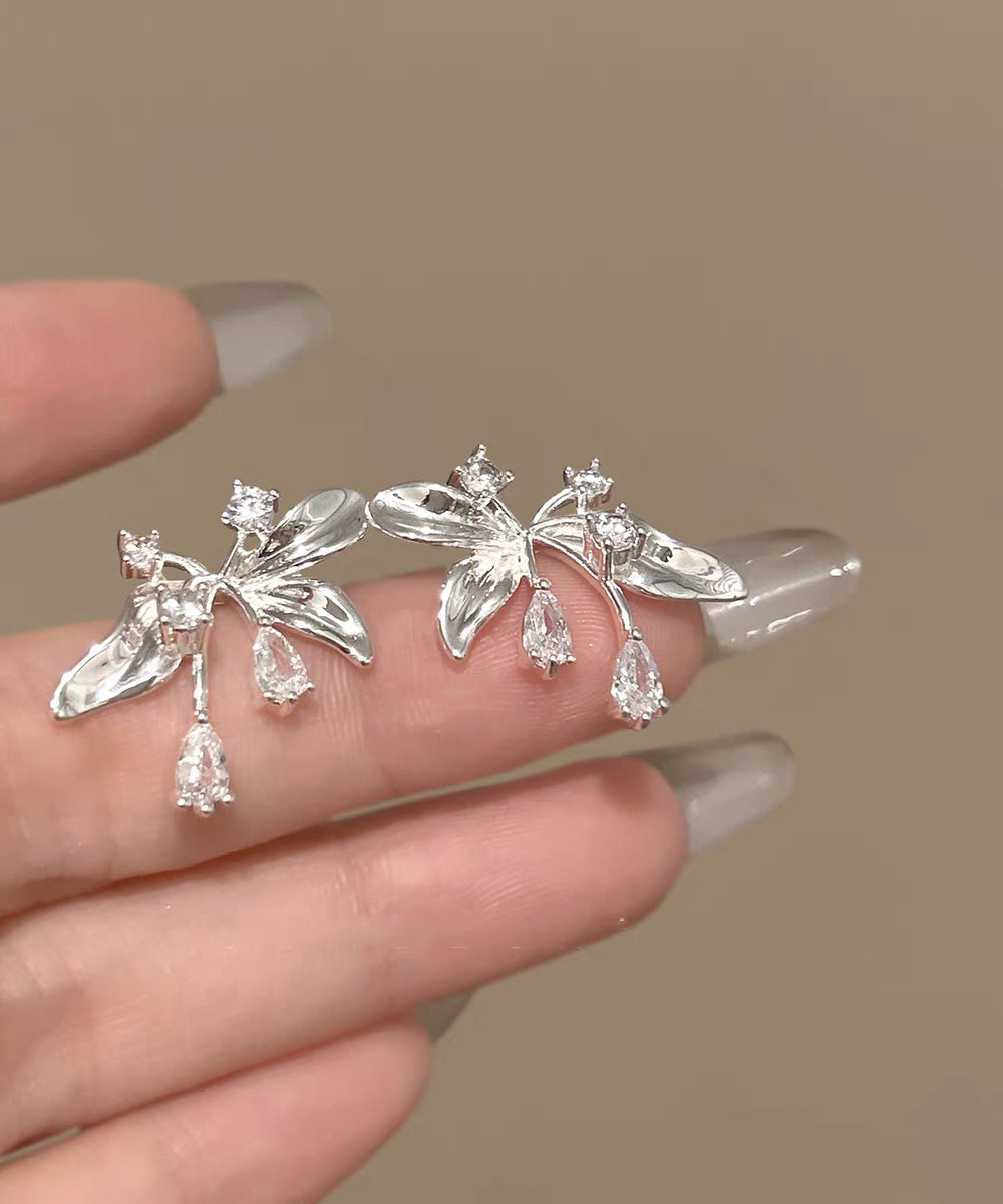 Fine Silk Copper Overgild Zircon Butterfly Stud Earrings