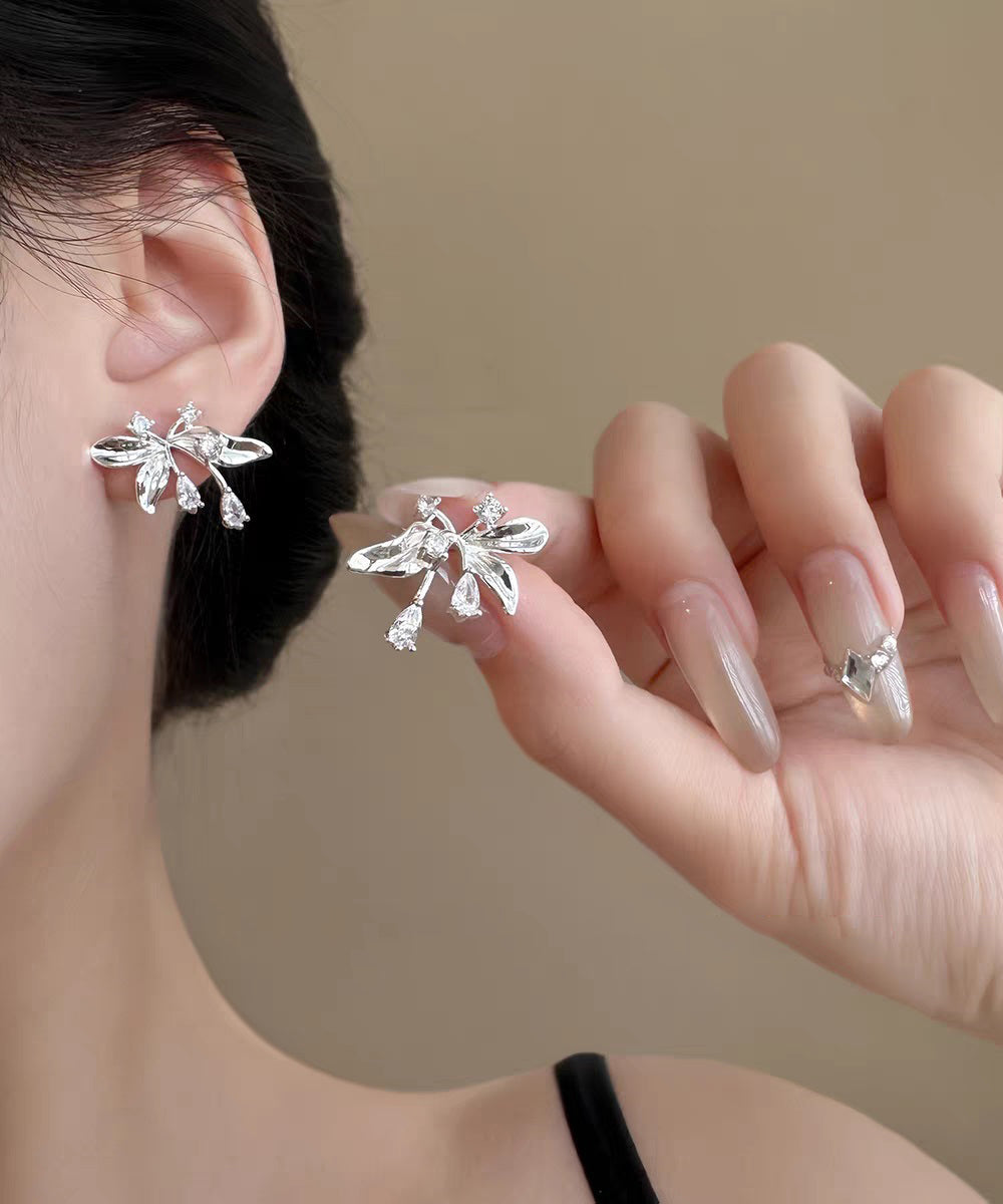 Fine Silk Copper Overgild Zircon Butterfly Stud Earrings