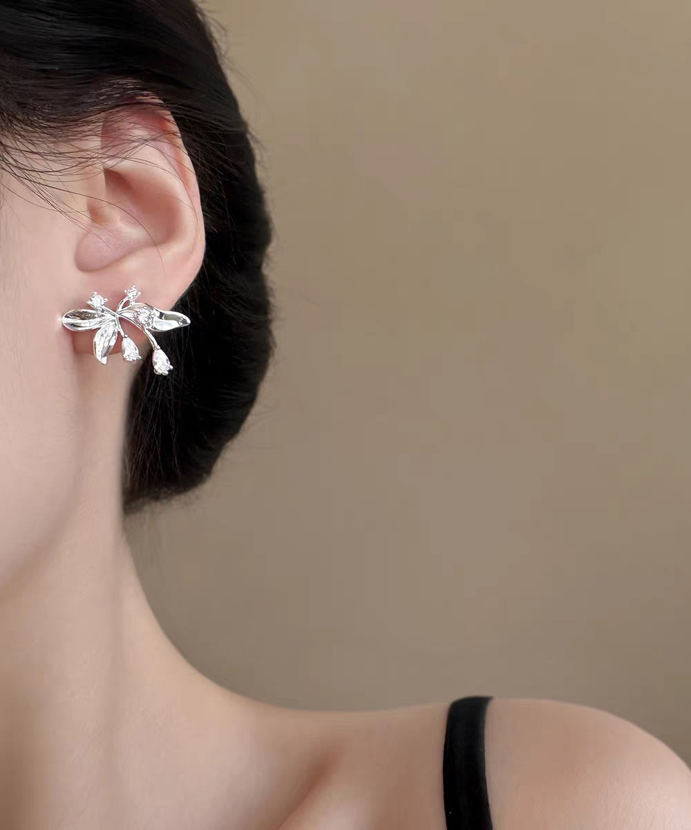 Fine Silk Copper Overgild Zircon Butterfly Stud Earrings