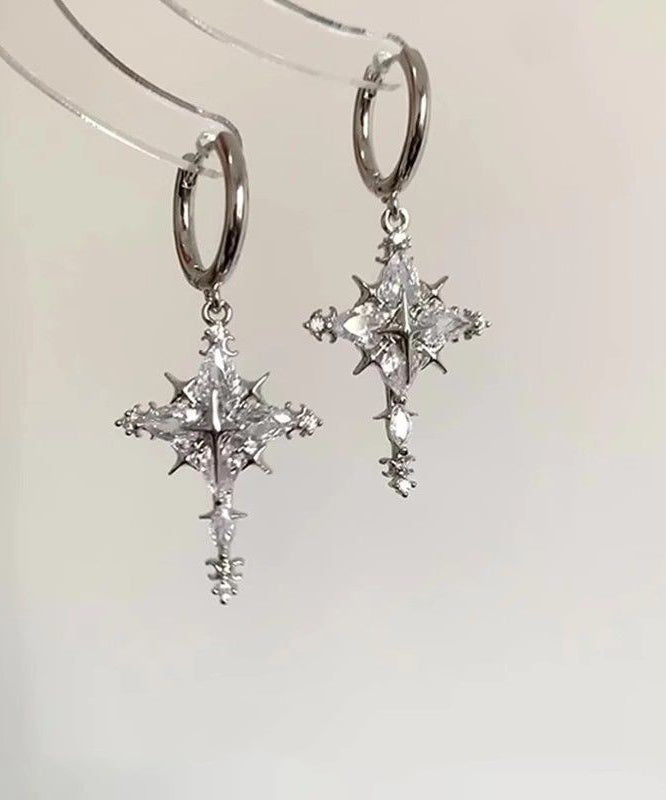 Fine Silk Copper Overgild Zircon Snowflake Drop Earrings