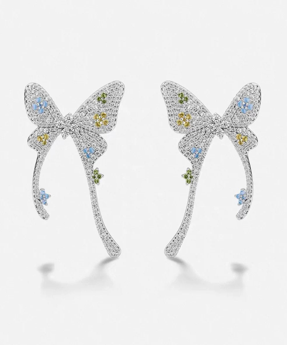 Fine Silk Copper Overgold Zircon Butterfly Stud Earrings