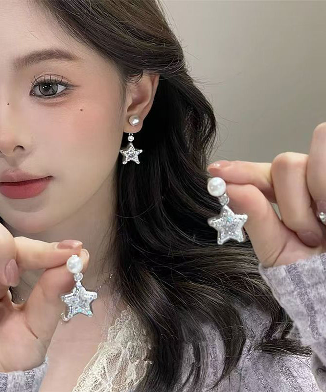 Fine Silk Copper Zircon Pearl Star Drop Earrings