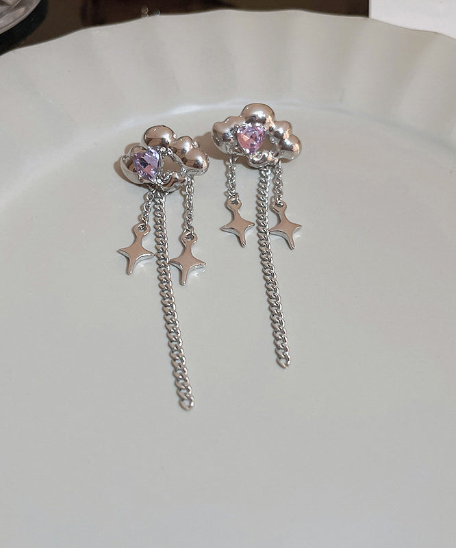 Fine Silk Copper Zircon Water Drop Tassel Drop Earrings