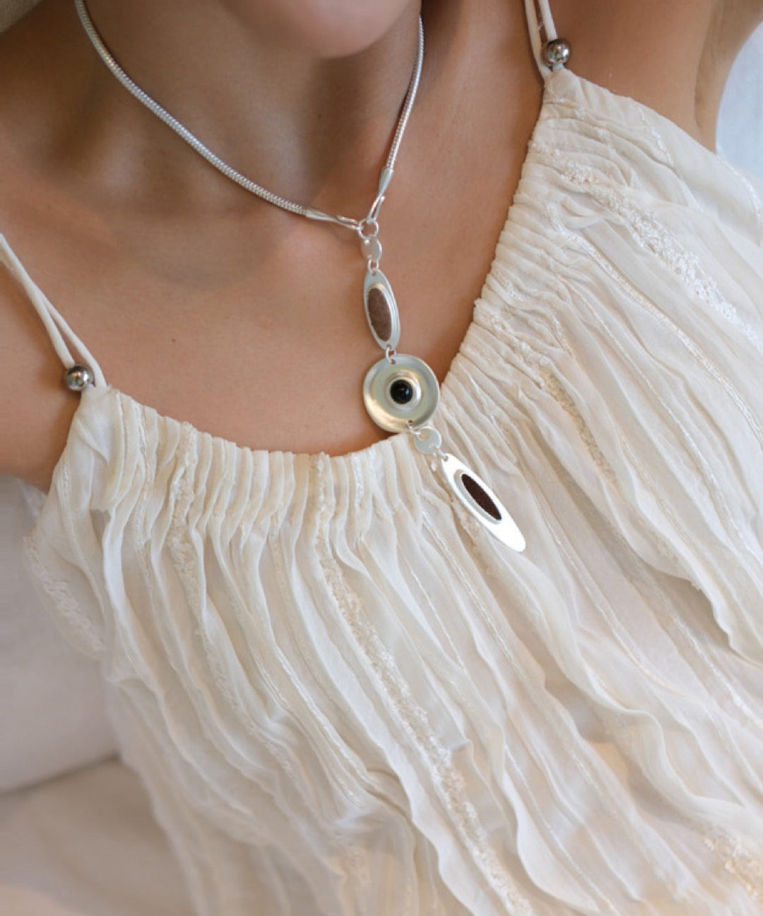 Fine Silk Stainless Steel Leather Water Droplet Pendant Necklace