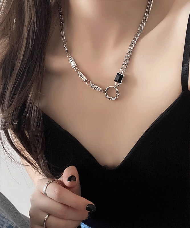 Fine Silk Stainless Steel Zircon Asymmetrical Lariat Necklace