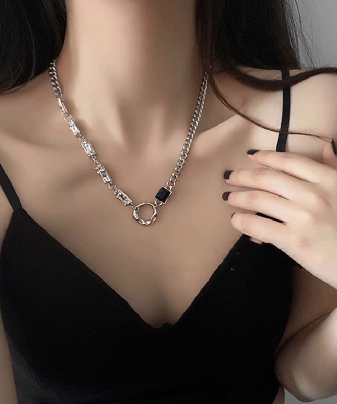 Fine Silk Stainless Steel Zircon Asymmetrical Lariat Necklace