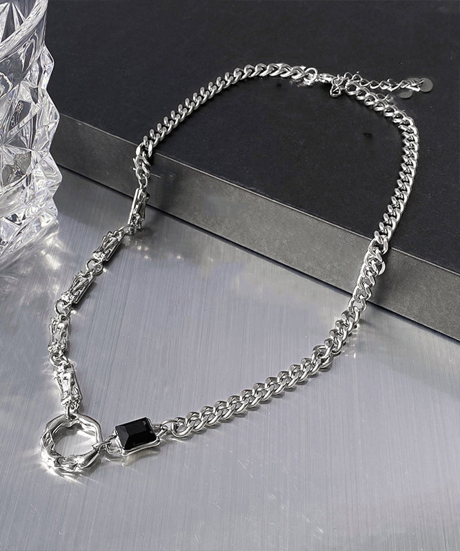 Fine Silk Stainless Steel Zircon Asymmetrical Lariat Necklace