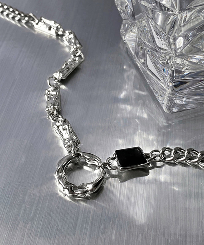 Fine Silk Stainless Steel Zircon Asymmetrical Lariat Necklace