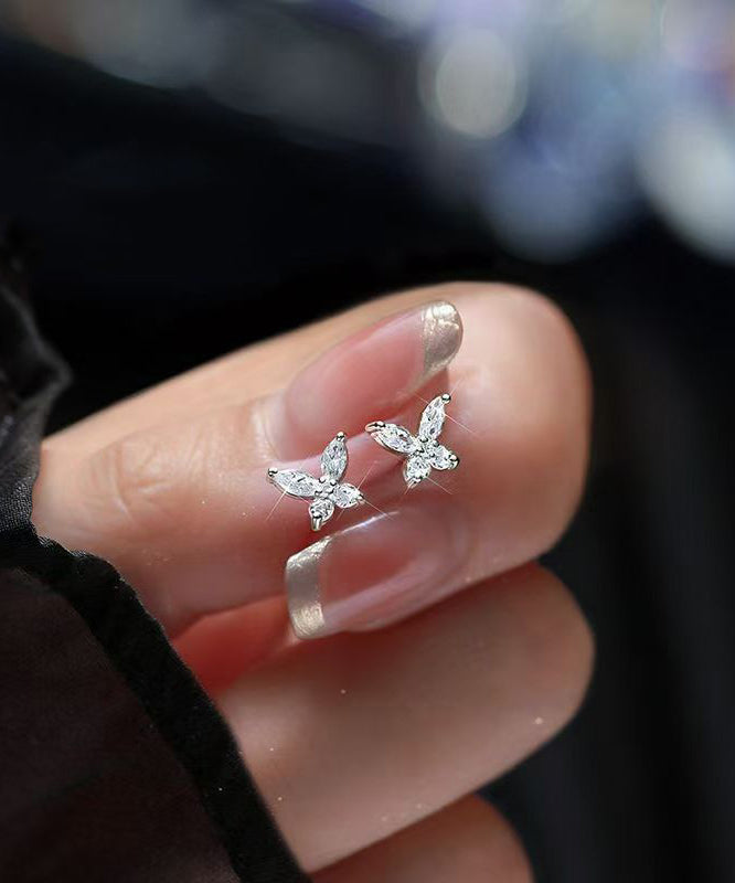 Fine Silk Stergild Silver Zircon Butterfly Stud Earrings
