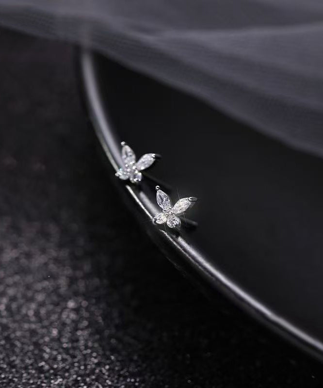 Fine Silk Stergild Silver Zircon Butterfly Stud Earrings