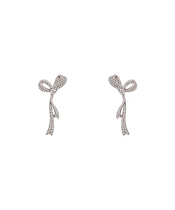 Fine Silk Sterling Silver Bow Ribbon Drop Earrings