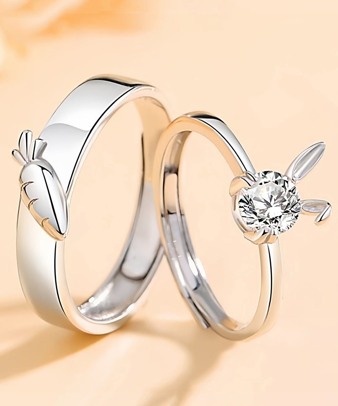 Fine Silk Sterling Silver Carrots And Rabbits Couple Rings