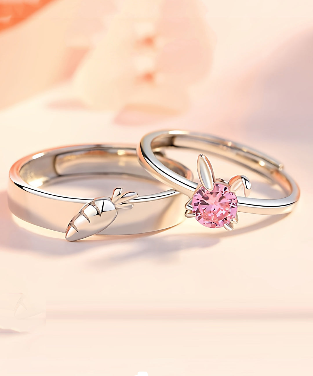Fine Silk Sterling Silver Carrots And Rabbits Couple Rings