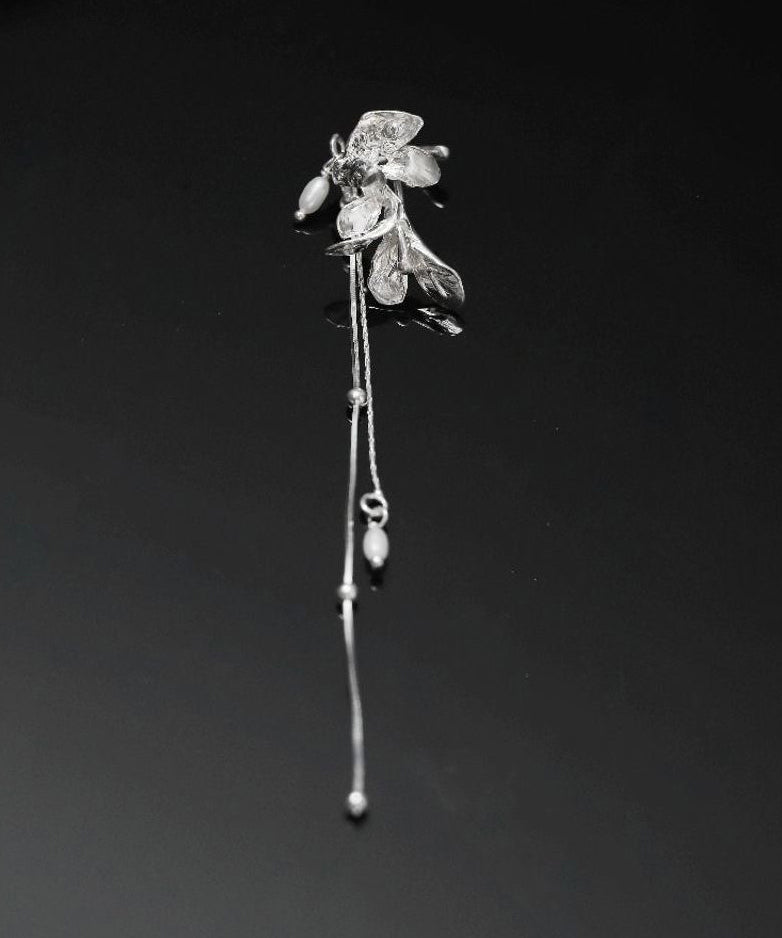Fine Silk Sterling Silver Crabapple Blossom Tassel Hairpin