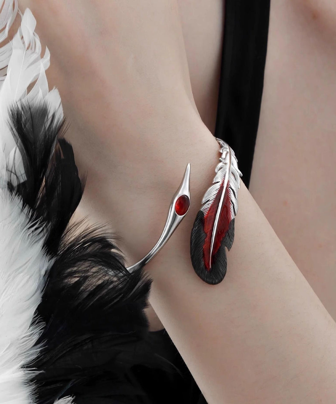 Fine Silk Sterling Silver Crane Feather Cuff