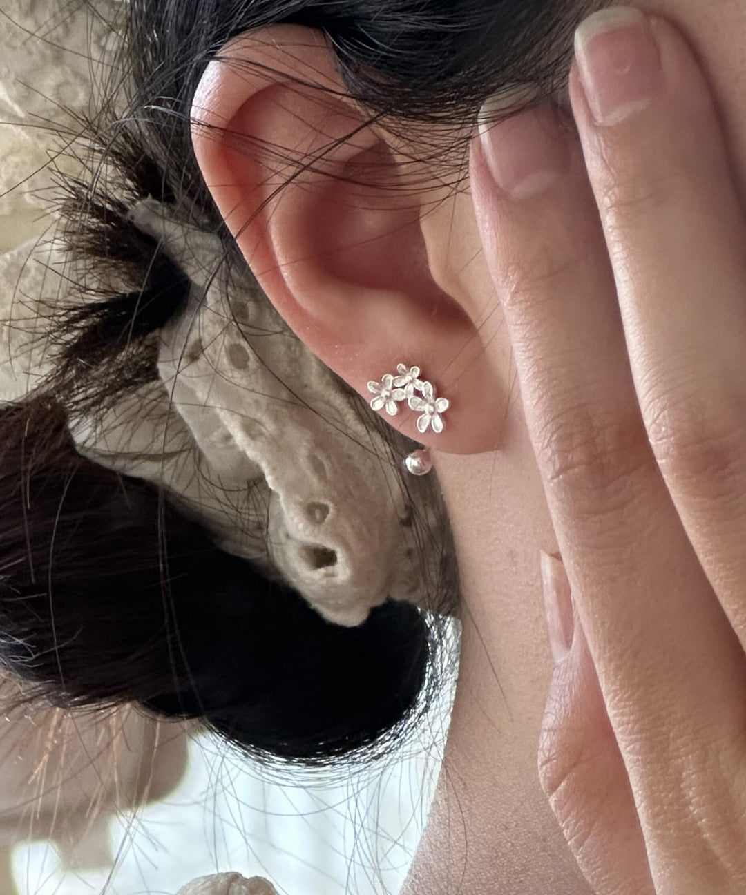 Fine Silk Sterling Silver Floral Stud Earrings