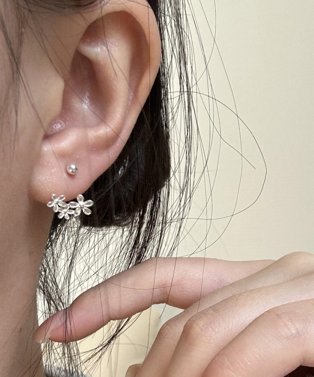 Fine Silk Sterling Silver Floral Stud Earrings