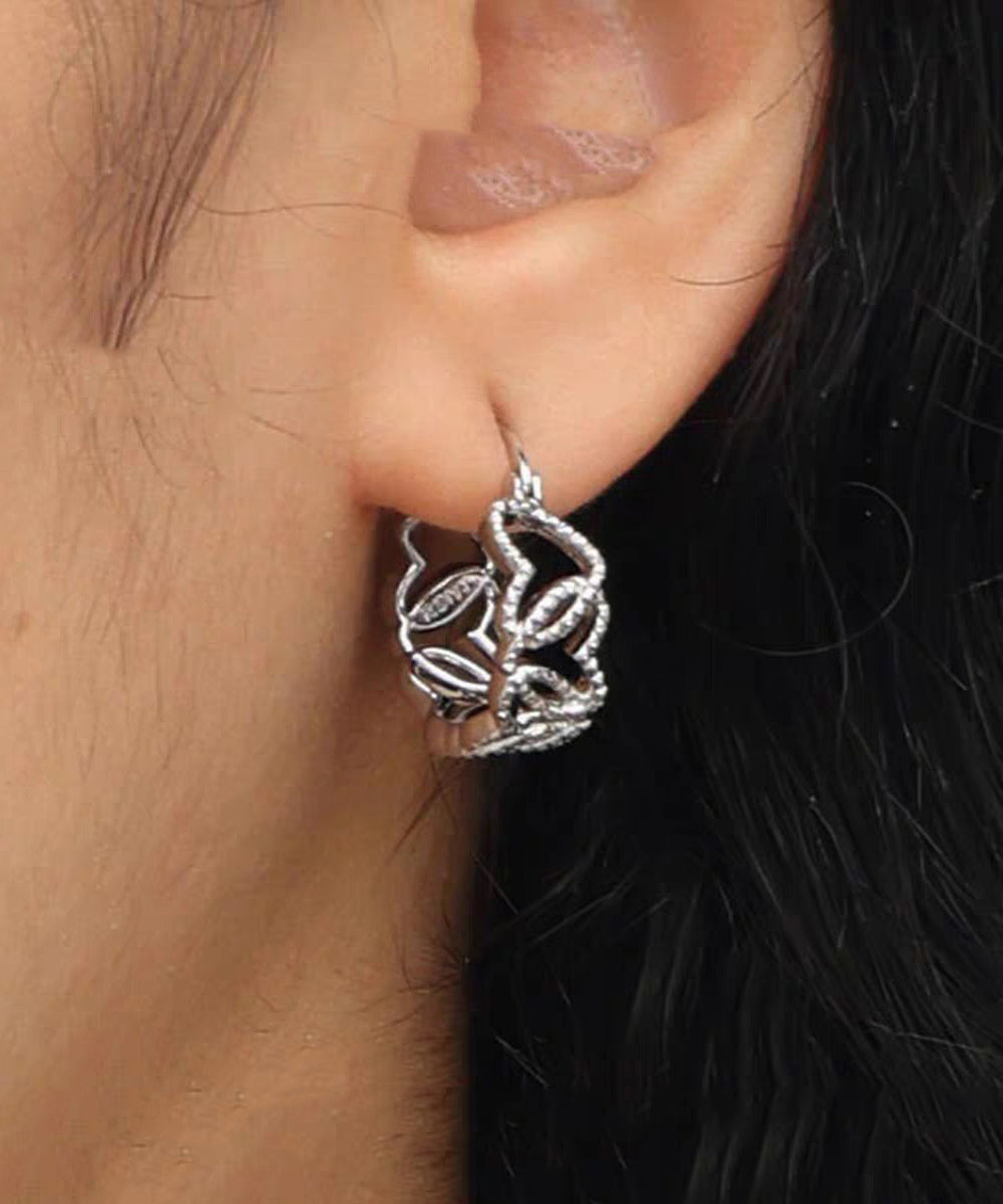Fine Silk Sterling Silver Hollow Out Love Hoop Earrings