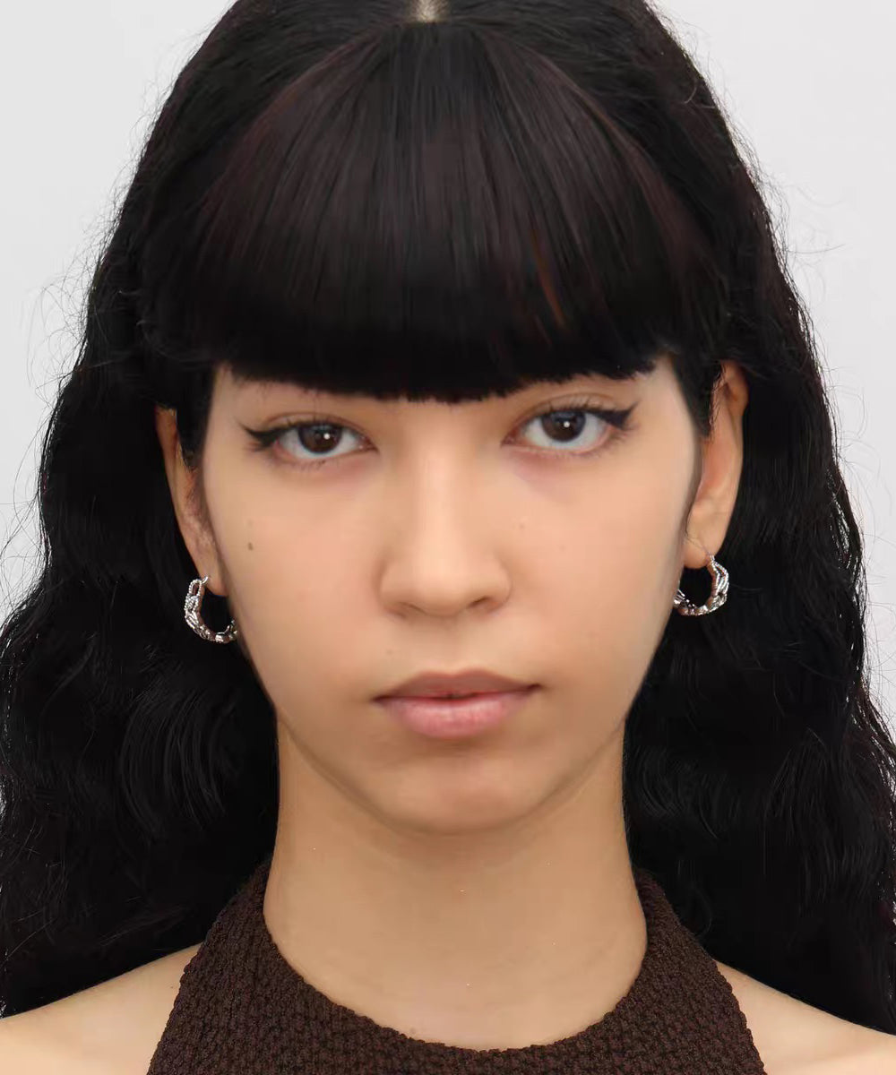 Fine Silk Sterling Silver Hollow Out Love Hoop Earrings