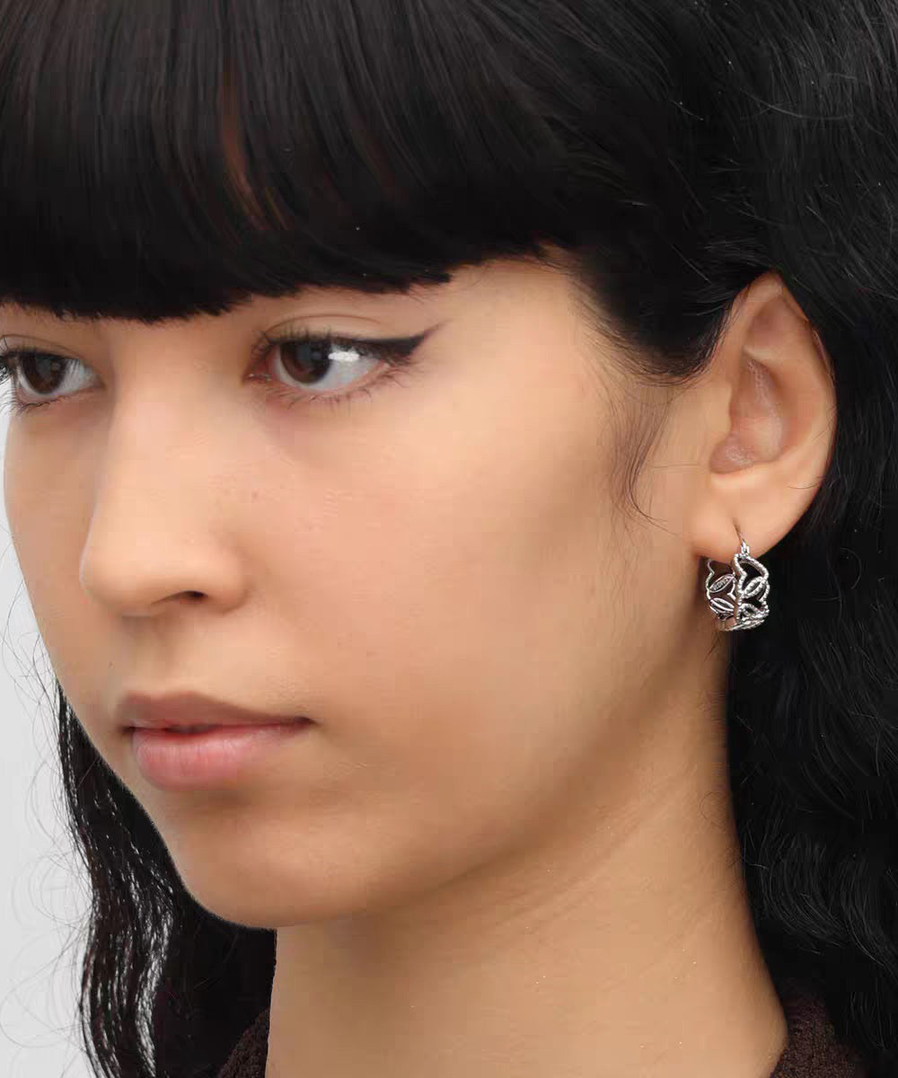 Fine Silk Sterling Silver Hollow Out Love Hoop Earrings