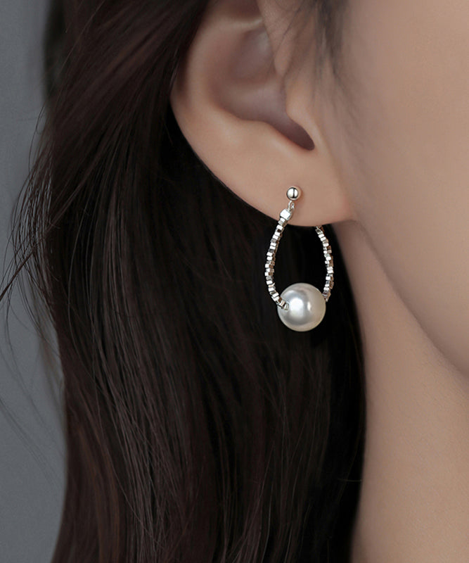 Fine Silk Sterling Silver Pearl Broken Silver Hoop Earrings