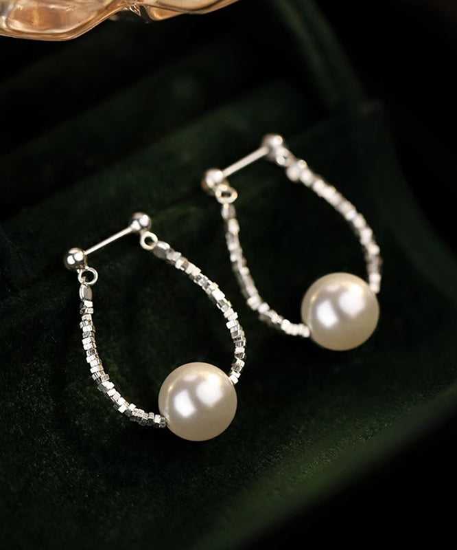 Fine Silk Sterling Silver Pearl Broken Silver Hoop Earrings