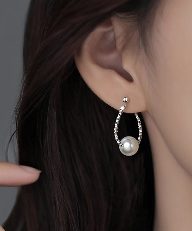 Fine Silk Sterling Silver Pearl Broken Silver Hoop Earrings