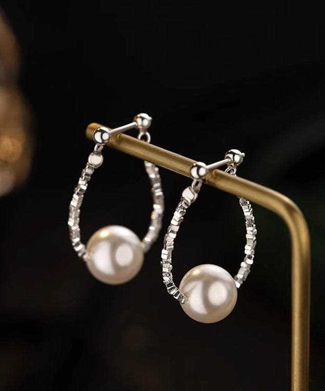 Fine Silk Sterling Silver Pearl Broken Silver Hoop Earrings