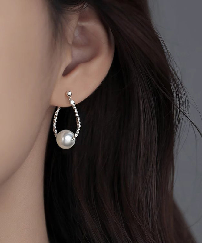 Fine Silk Sterling Silver Pearl Broken Silver Hoop Earrings