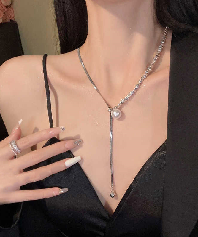 Fine Silk Sterling Silver Pearl Patchwork Pull Broken Silver Princess Necklace