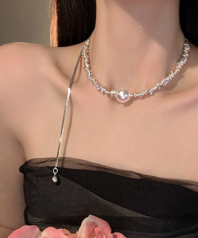 Fine Silk Sterling Silver Pearl Patchwork Pull Broken Silver Princess Necklace