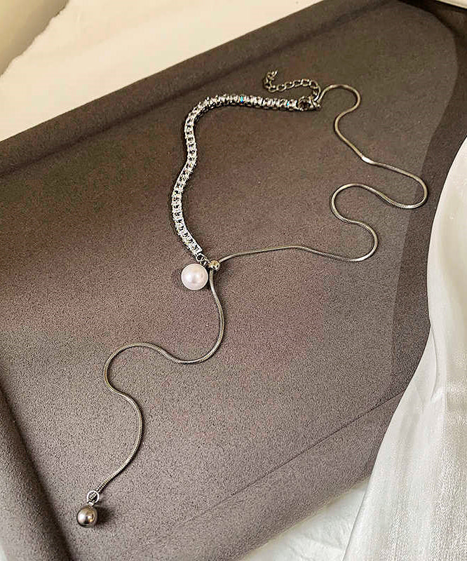 Fine Silk Sterling Silver Pearl Patchwork Pull Broken Silver Princess Necklace