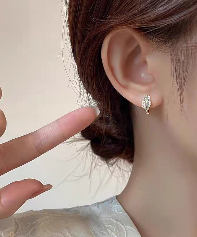 Fine Silk Sterling Silver Zircon Leaf Stud Earrings