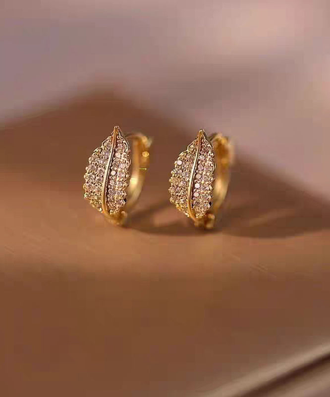 Fine Silk Sterling Silver Zircon Leaf Stud Earrings