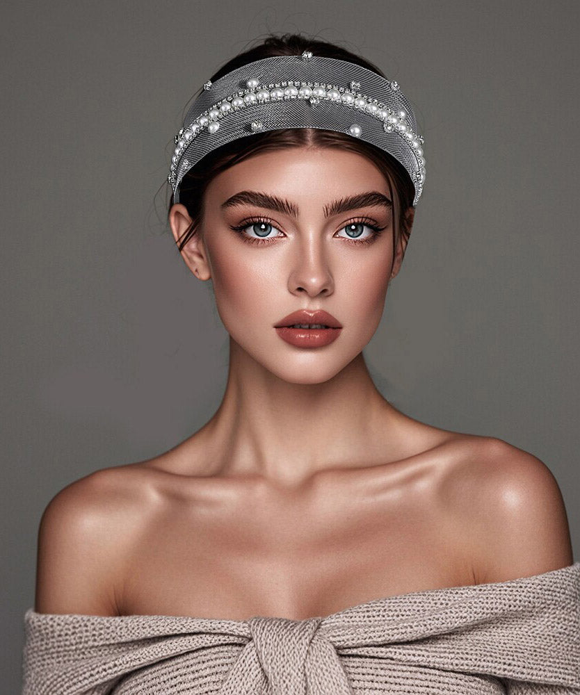 Fine Silk Tulle Zircon Pearl HairPiece