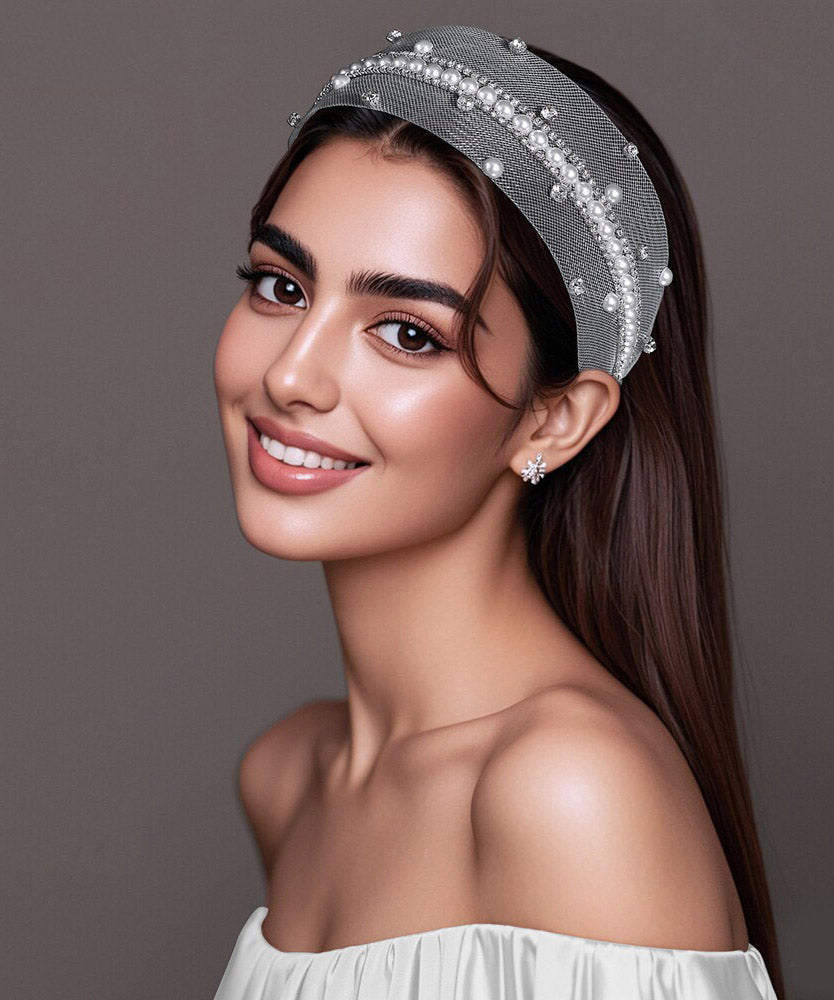 Fine Silk Tulle Zircon Pearl HairPiece