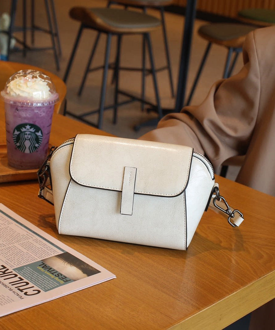 Fine Simple Coffee Calf Leather CrossBody Handbag
