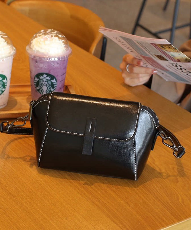 Fine Simple Coffee Calf Leather CrossBody Handbag